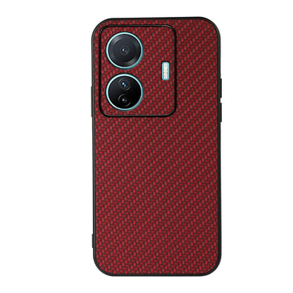 Red carbon-fiber texture phone case with dual camera cutouts and flash opening