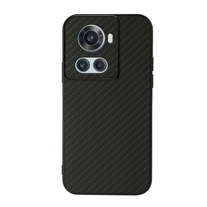 Black carbon-fiber texture phone case with triple camera cutouts and flash opening