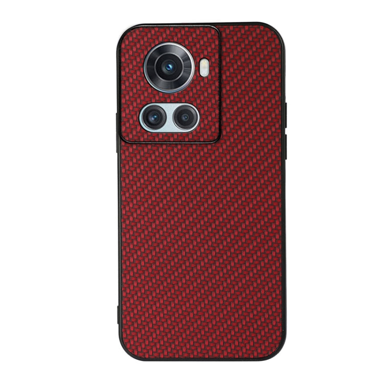 Red carbon-fiber texture phone case with triple camera cutouts and flash opening