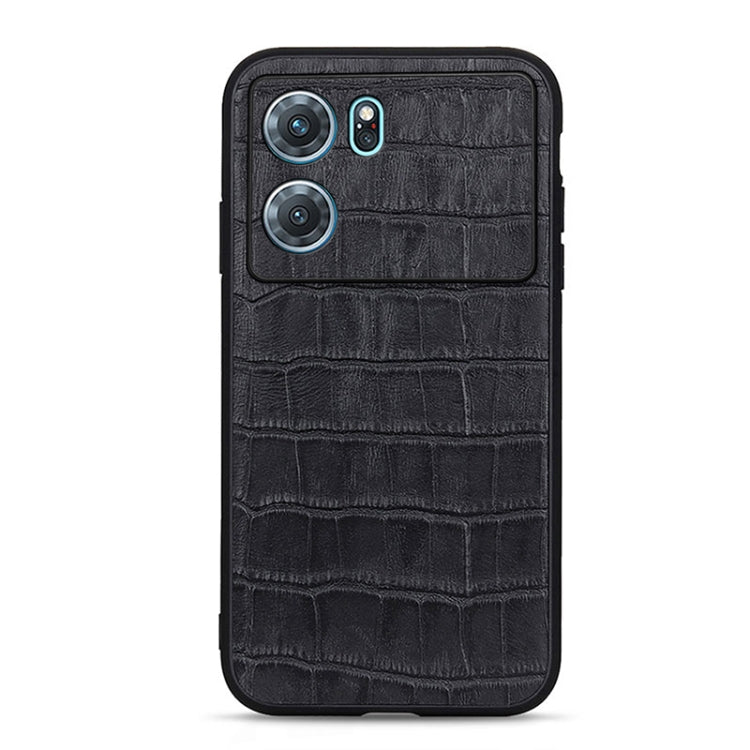 Black crocodile-textured genuine leather phone case with camera cutouts