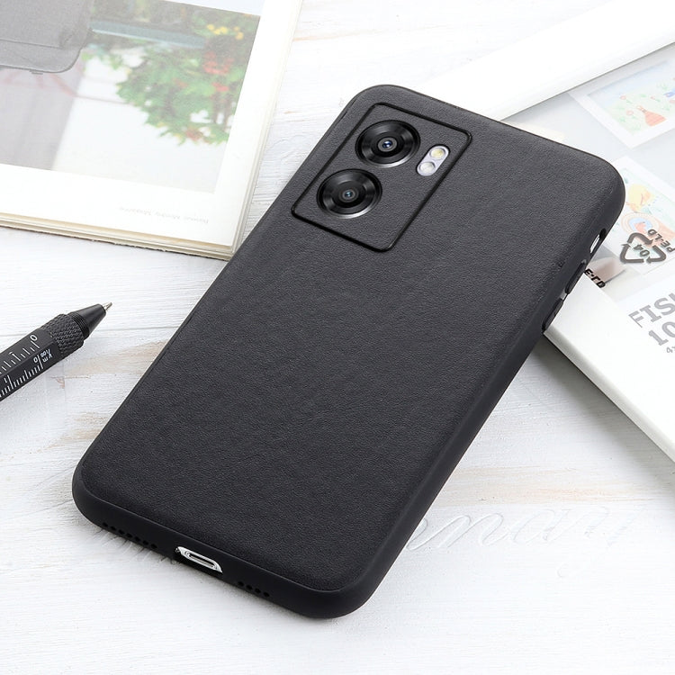 Black genuine leather phone case, textured grain with camera cutout and side ports