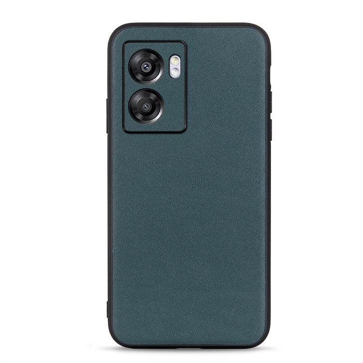 Green genuine leather phone case with textured finish and camera cutout