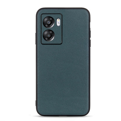 Green genuine leather phone case with textured finish and camera cutout