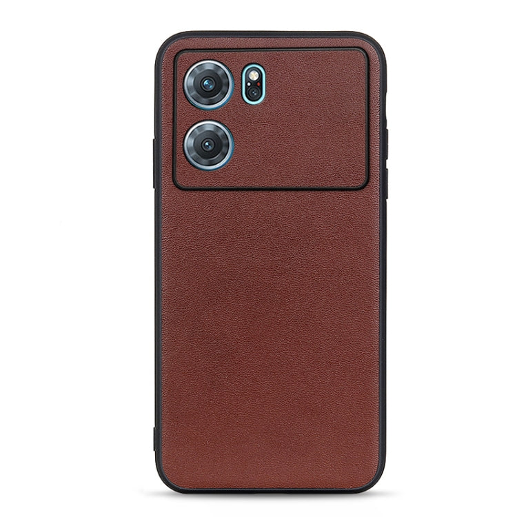 Lambskin texture genuine leather phone case, brown, with camera cutouts and raised trim