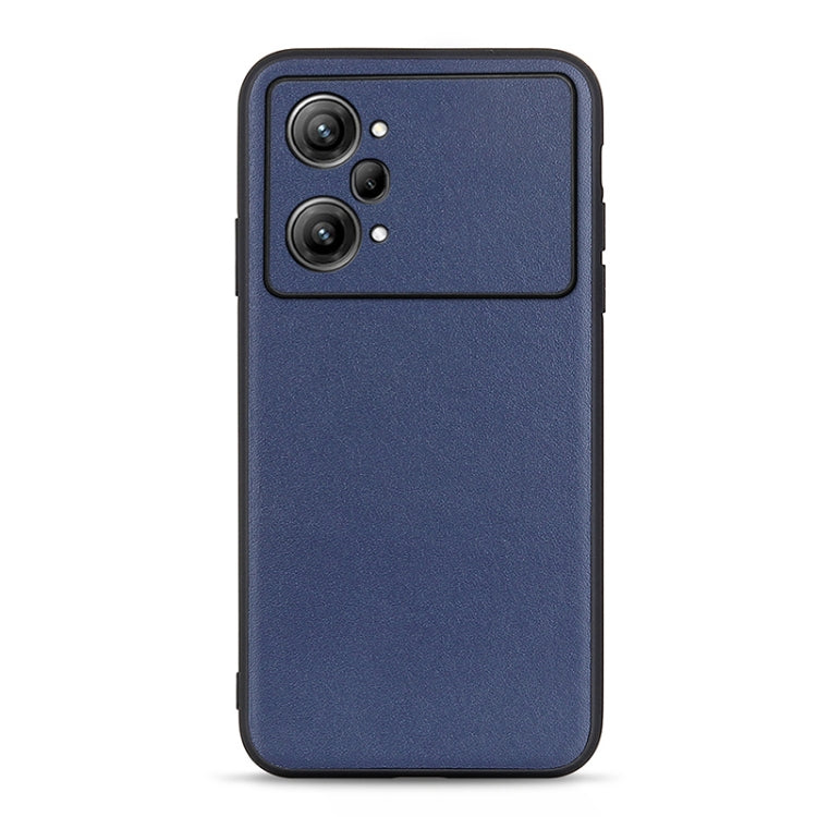 Lambskin texture genuine leather phone case, blue, with dual camera cutouts