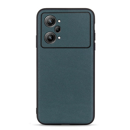 Lambskin texture genuine leather phone case, dark teal, with dual camera cutouts