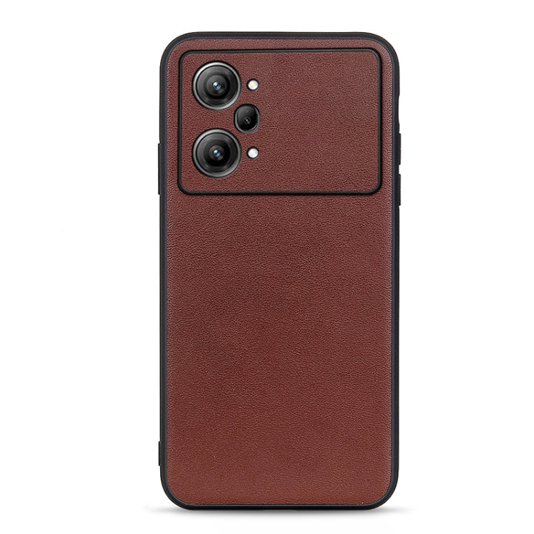 Lambskin texture genuine leather phone case, brown, with dual camera cutouts