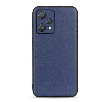 Lambskin texture genuine leather phone case, navy blue, with camera cutout window