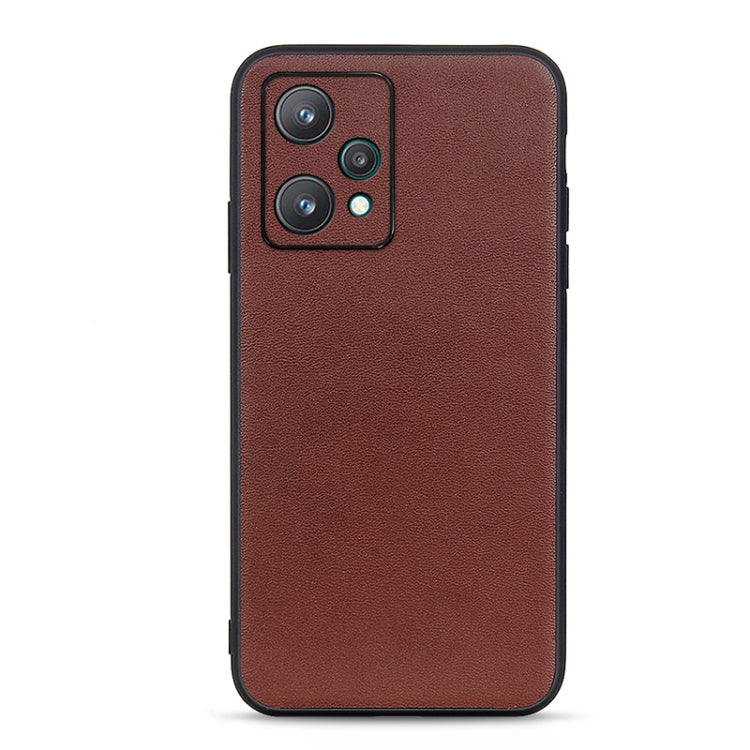 Genuine leather phone case with pebbled texture, dark brown finish and triple camera cutout