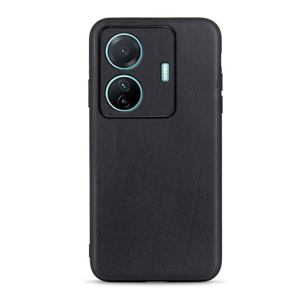 Lambskin texture genuine leather phone case, black, with dual camera cutouts and flash