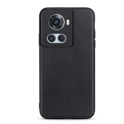 Genuine leather phone case with pebbled texture, black finish and camera module cover
