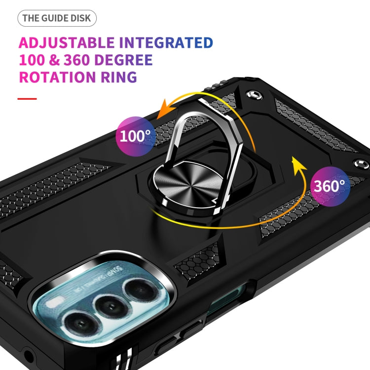 Black shockproof phone case with adjustable metal ring for 100° and 360° rotation