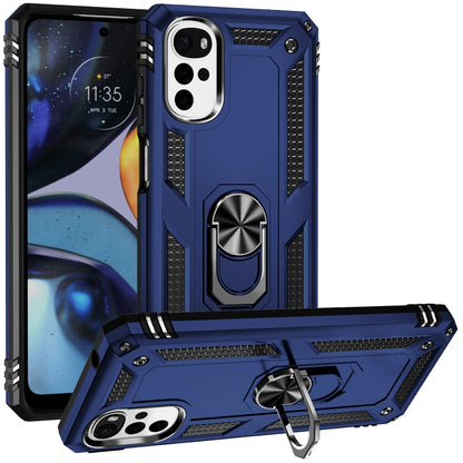 Rugged shockproof phone case with ring kickstand, blue TPU+PC, kickstand ring centered