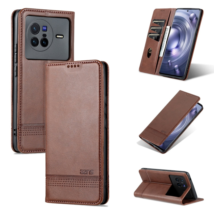Dark brown magnetic leather phone case with textured finish and flip cover