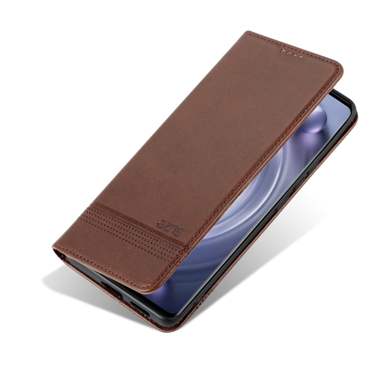 Dark brown leather wallet-style phone case with card slot panel and magnetic flap