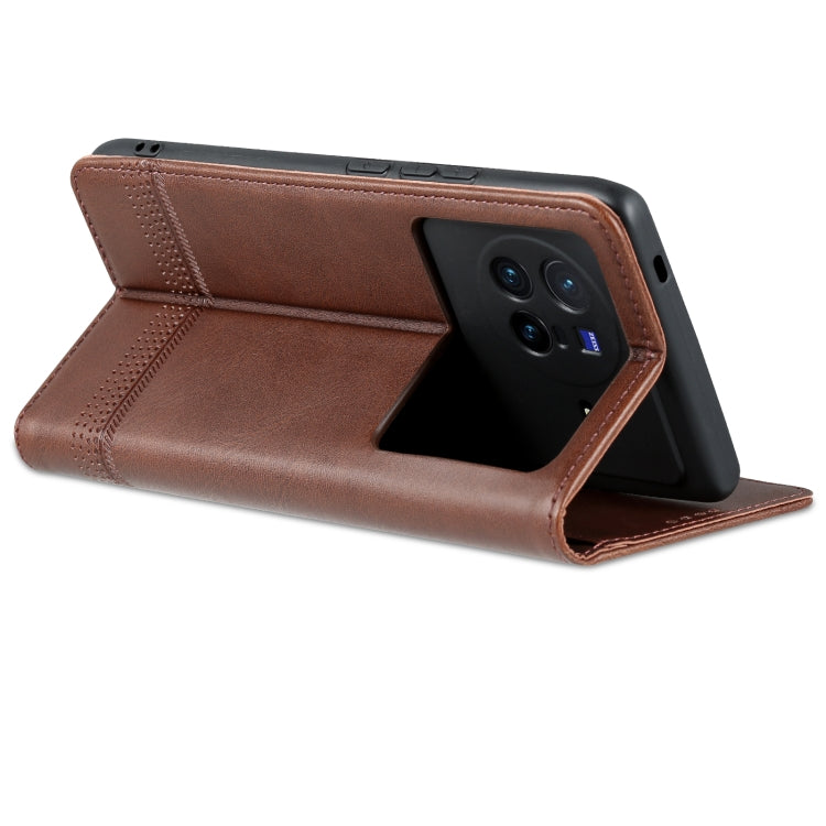 Dark brown magnetic leather phone case with front cover and camera opening