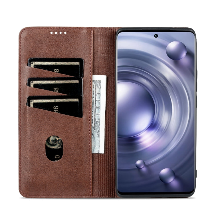 Dark brown leather wallet phone case with interior card slots and cash pocket