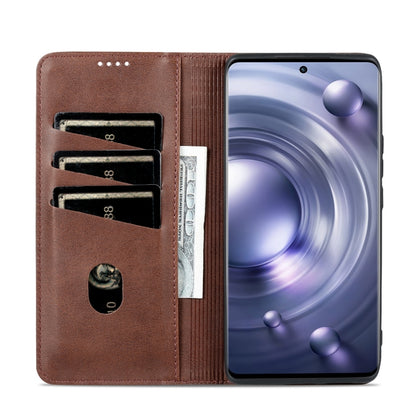 Dark brown leather wallet phone case with interior card slots and cash pocket