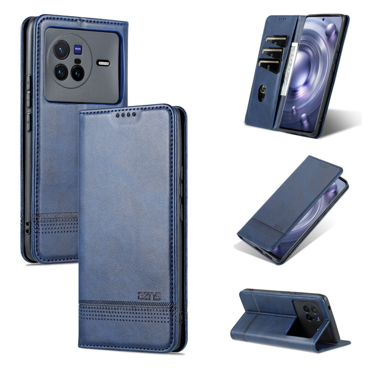 Dark blue magnetic leather flip phone case with card slot panel and stand