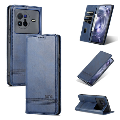 Dark blue magnetic leather flip phone case with card slot panel and stand
