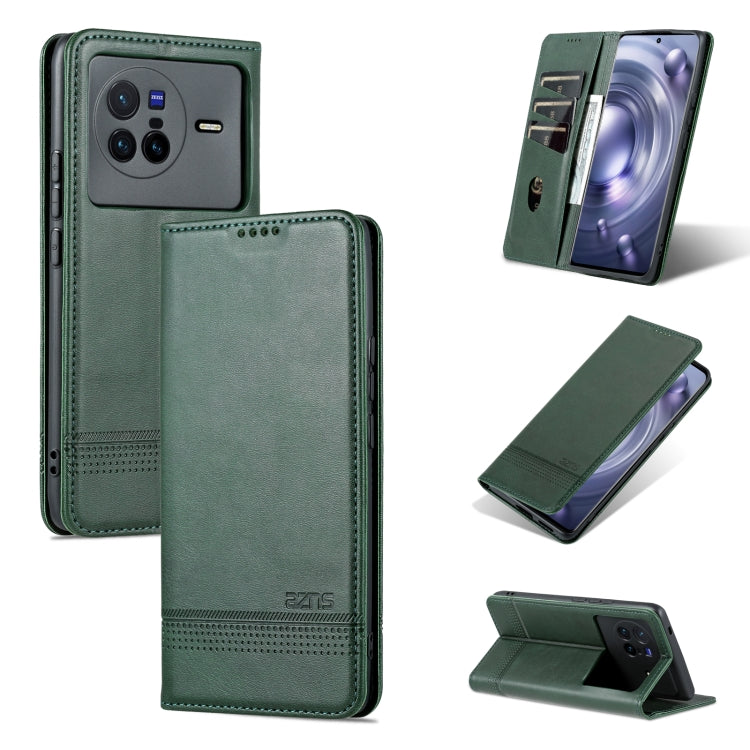 Dark green magnetic leather flip phone case with textured finish and cover