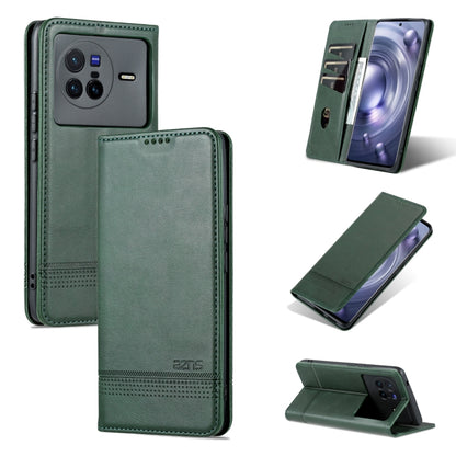 Dark green magnetic leather flip phone case with textured finish and cover