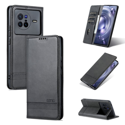 Leather phone case with magnetic flap, textured finish, dark gray/black, card slot