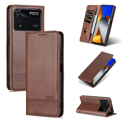 Leather phone case with magnetic flap, textured finish, brown, card slot