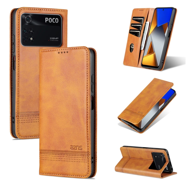Leather phone case with magnetic flap, textured finish, tan, card slot