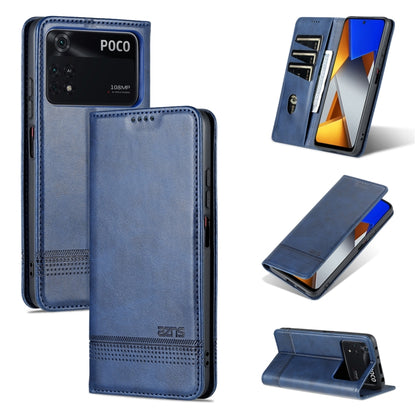 Leather phone case with magnetic flap, textured finish, dark blue, card slot