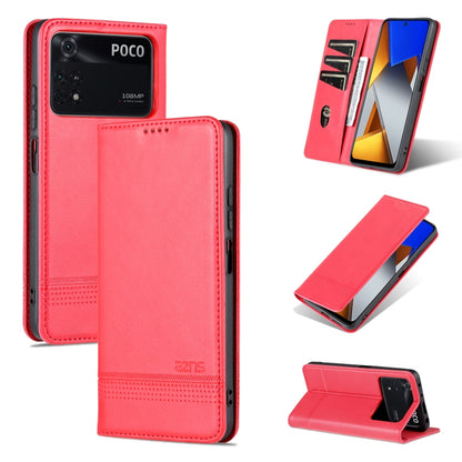 Leather phone case with magnetic flap, textured finish, red, card slot