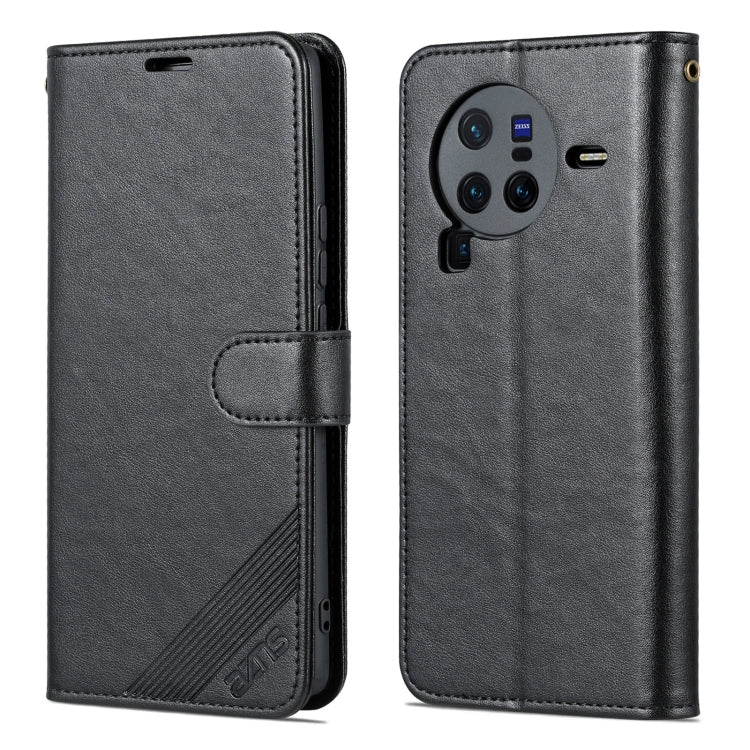 Flip leather phone case for vivo X80, black folio with side button cutout and flap