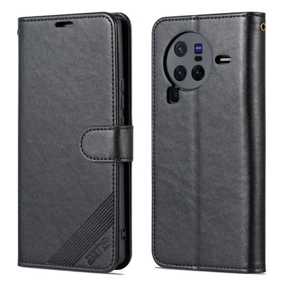 Flip leather phone case for vivo X80, black folio with side button cutout and flap