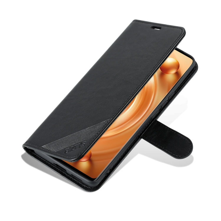 Flip leather phone case for vivo X80, black folio with kickstand for angled viewing
