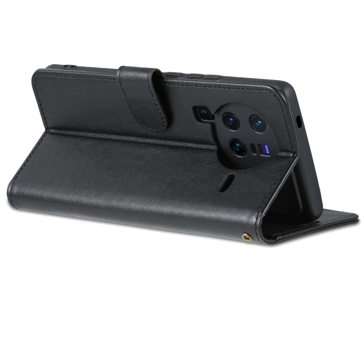 Flip leather phone case for vivo X80, black folio with card slots and camera cutout