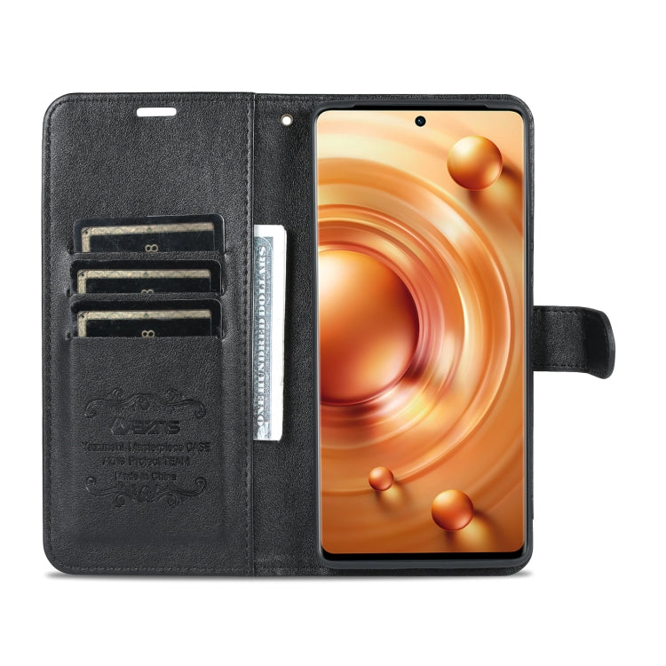 Flip leather phone case for vivo X80, black wallet design with card holder slots inside