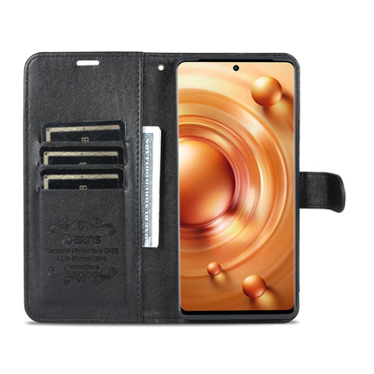 Flip leather phone case for vivo X80, black wallet design with card holder slots inside