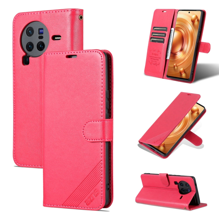 AZNS flip leather phone case for vivo X80, red/pink folio with flip cover and camera cutout