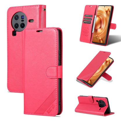 AZNS flip leather phone case for vivo X80, red/pink folio with flip cover and camera cutout