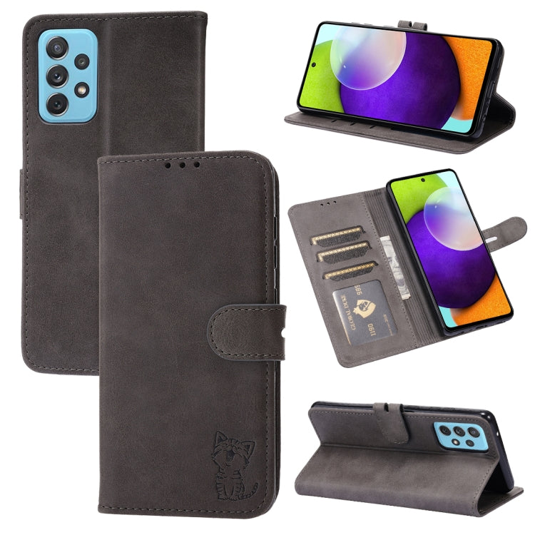 Dark brown embossed cat leather wallet phone case with flip cover and card slots
