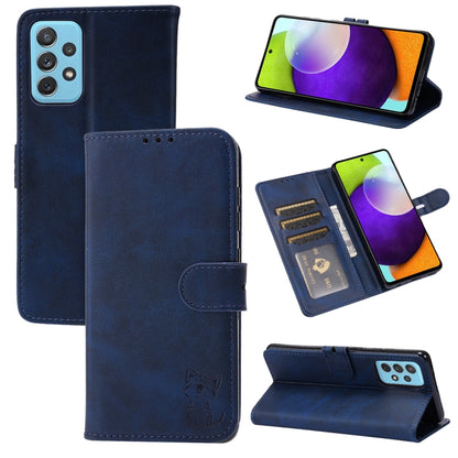 Navy leather folio phone case with embossed cat, card slot, and stand cover