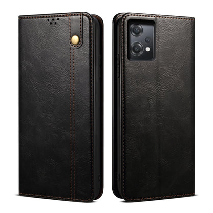 Crazy horse leather phone case set with side button cutout, dark finish, brown stitching
