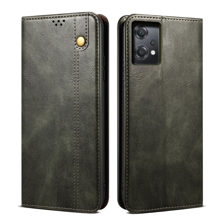 Oil wax leather phone case, dark green, textured leather, camera opening and flap detail