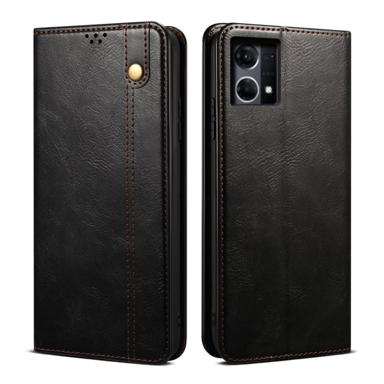 Leather phone case with crazy horse texture and camera opening, dark finish, brown seams