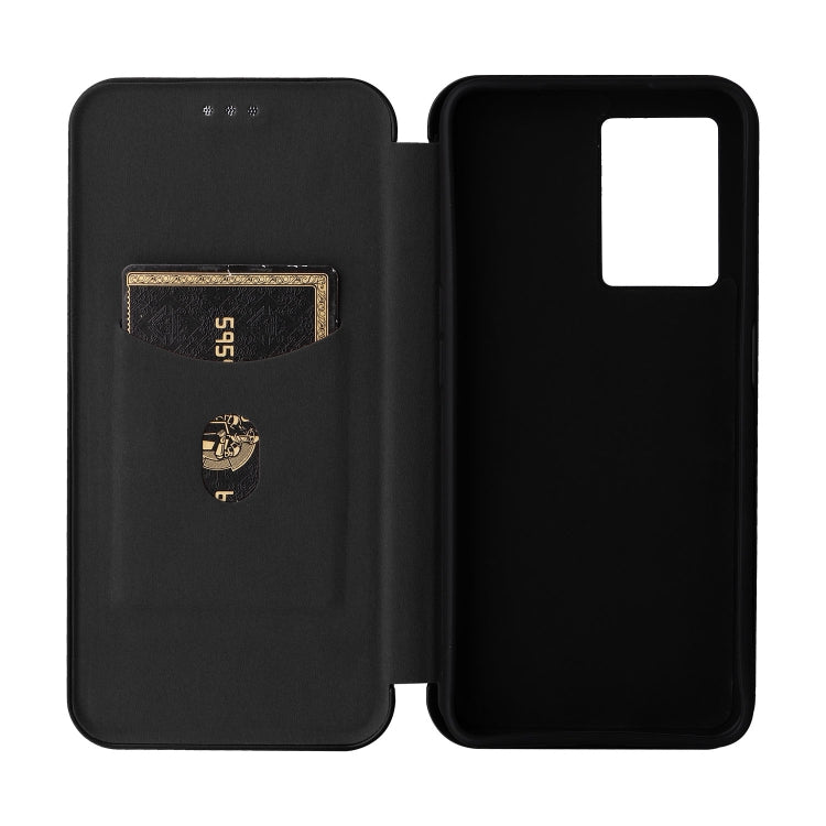 Black flip phone case opened to reveal card holder and back cover window opening.