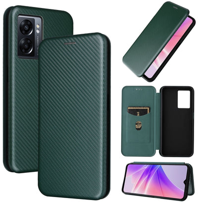 Green carbon fiber texture magnetic leather phone case with flip wallet and card slot