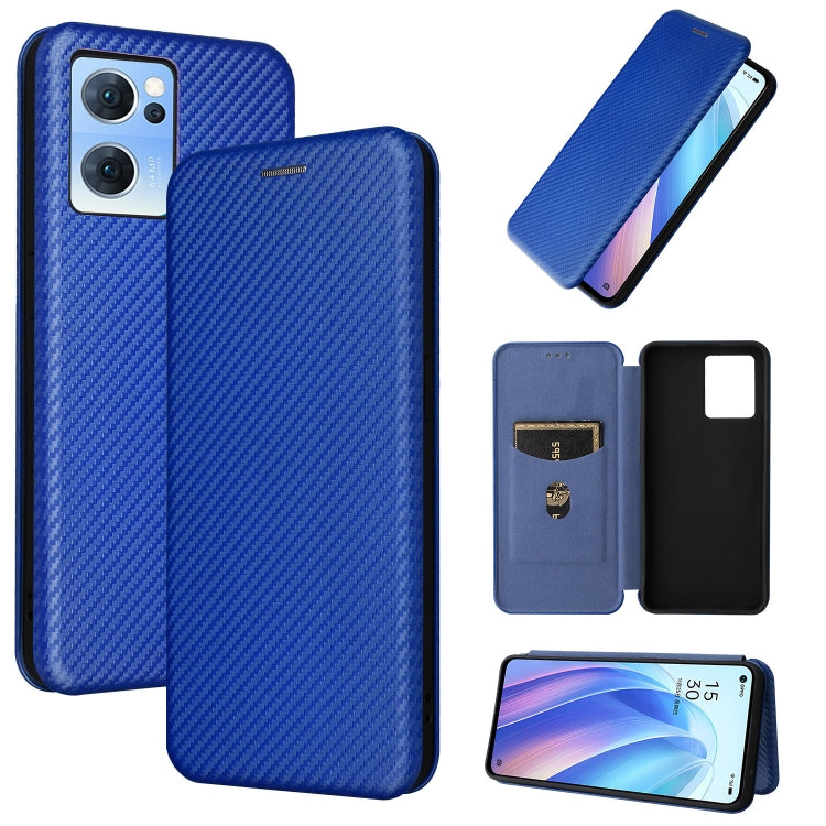 Magnetic leather phone case with carbon fiber texture, blue