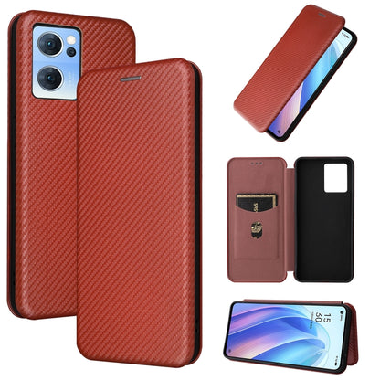 Magnetic leather phone case with carbon fiber texture, brown