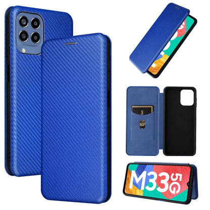 Magnetic leather phone case with carbon fiber texture, blue