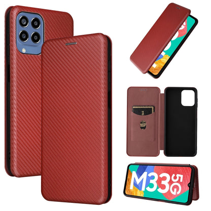 Magnetic leather phone case with carbon fiber texture, brown